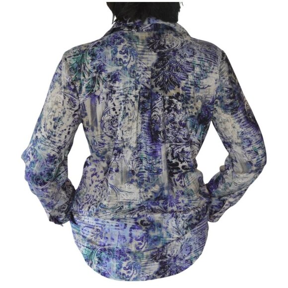 Chicos Divine Damask Athens Shirt Style Size 1 Women's Medium Roll Tab Sleeves - Picture 2 of 10